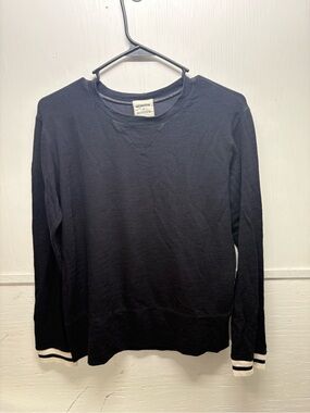 Monrow Black Crewneck Sweater with White Cuff Stripes
